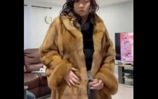 Asian sissy masturbate in sable fur coat