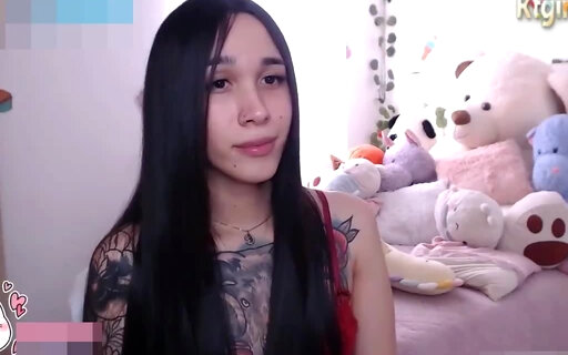 long black hair latina trans babe with sexy feet and tattoos teases on webcam
