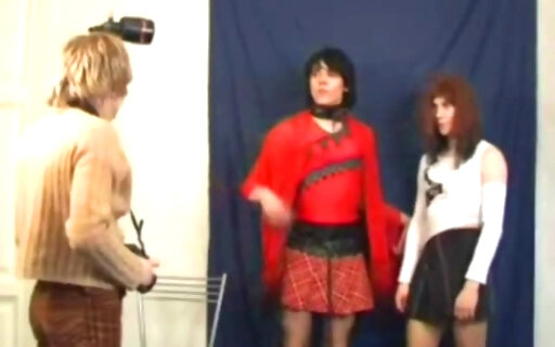 Two teen trannies sucked on set