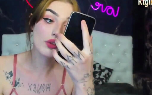 pink lingerie russian transgirl with full tattoos and small cock camshows solo