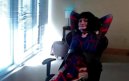 Crossdresser in D Va Bodysuit Tied to a Gaming Chair Pa