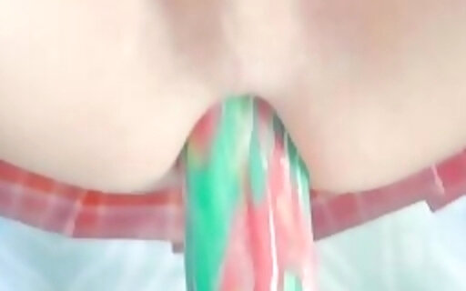 Femboy SuperSubbySoup rides long Bad Dragon dildo while wearing a chastity cage
