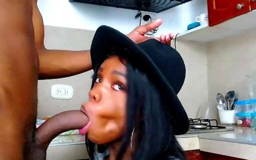 Shemale playing with her boyfriend who is cumming in her mouth