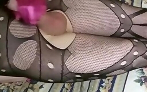 Skinny blonde Sissy Joys with Pink Dildo in solo action with cumshot