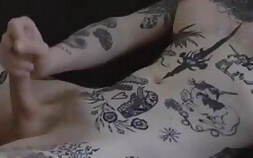 pretty tits trans lady with full tattoos strokes her nice cock on webcam
