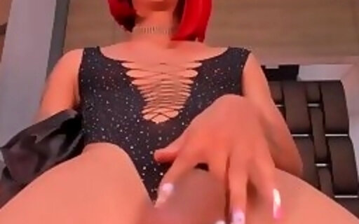 Redhair Shemale Excessively Masturbates Her Big Cock