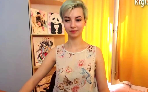 adorable short hair teen shemale teasing and cumming on webcam