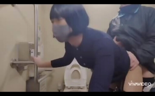 Japanese crossdresser Mai touched and fucked in toilet