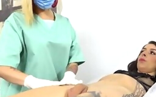 Female Nurse Gives Hot Tranny Sthefany Venturiny a Nice Tugjob