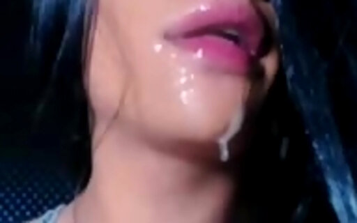 Droolig sexy shemale dildo blowing