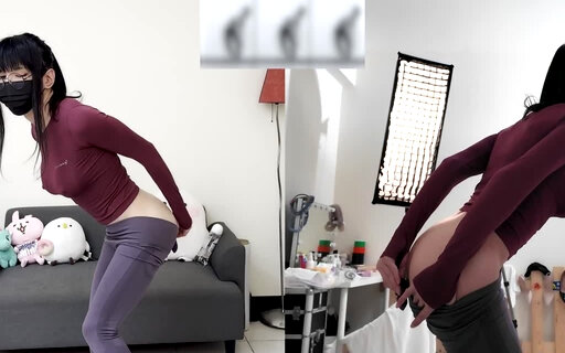 HA38Vibrator inserted into anal and exercised in yoga pants! Let’s dance aerobics together!
