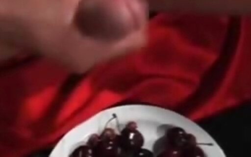 Tranny jerks off and eats creamed cherries