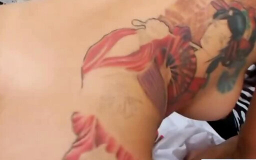 Busty tattooed tgirl ass banged bareback