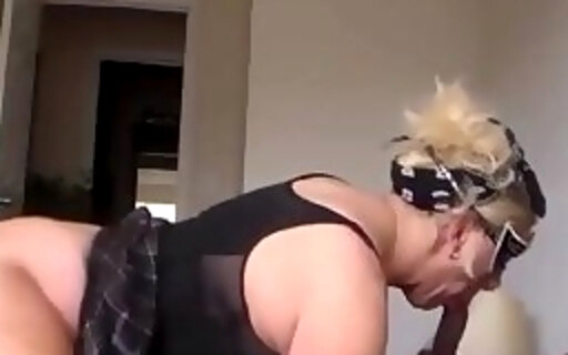 Chubby blond ts blowing a black guy