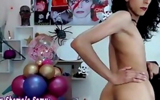 skinny latina transgirl touches her body on webcam