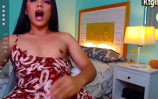 small boobs latina trans hottie jerks off big cock on cam